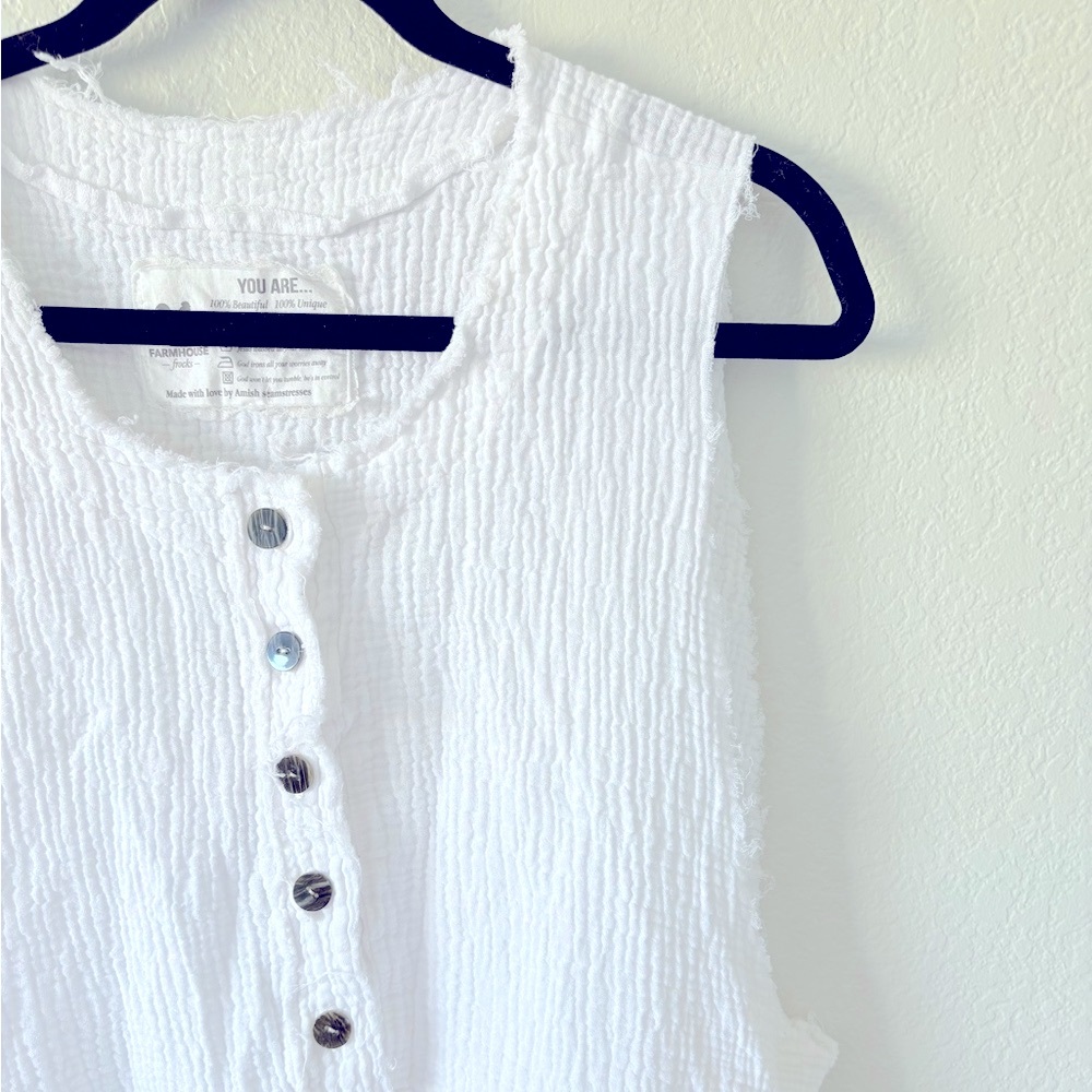 Farmhouse Frocks Tank Top Button Down White Sz Medium